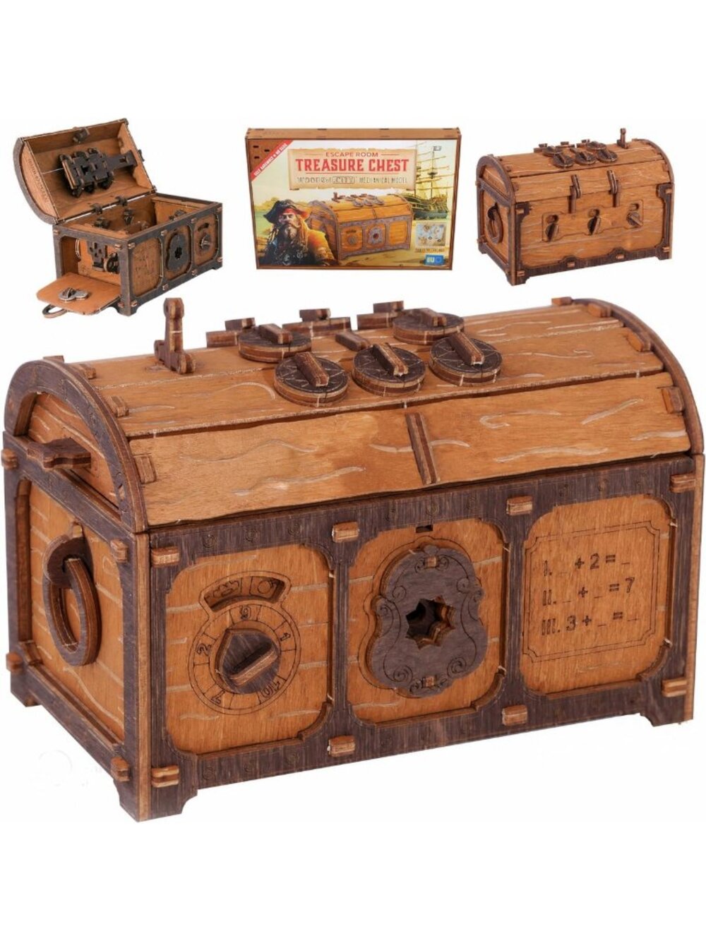 3D Wooden Treasure Chest Puzzle Box - Mystery Brain Teaser & Escape Room Game